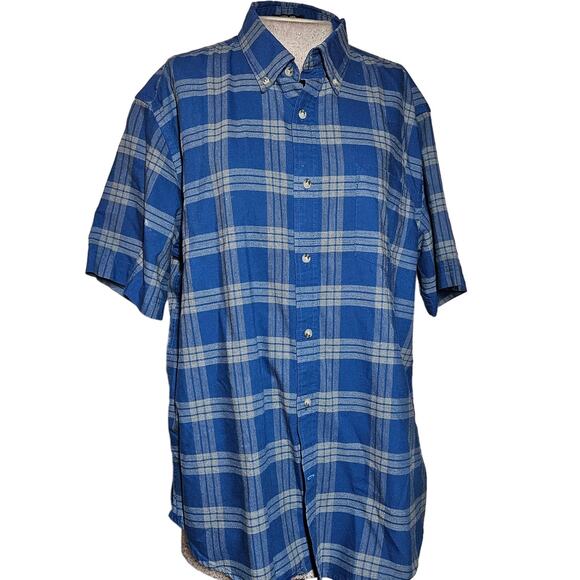 Blue Plaid Easy Care Button Up Shirt Size Large - Picture 1 of 3